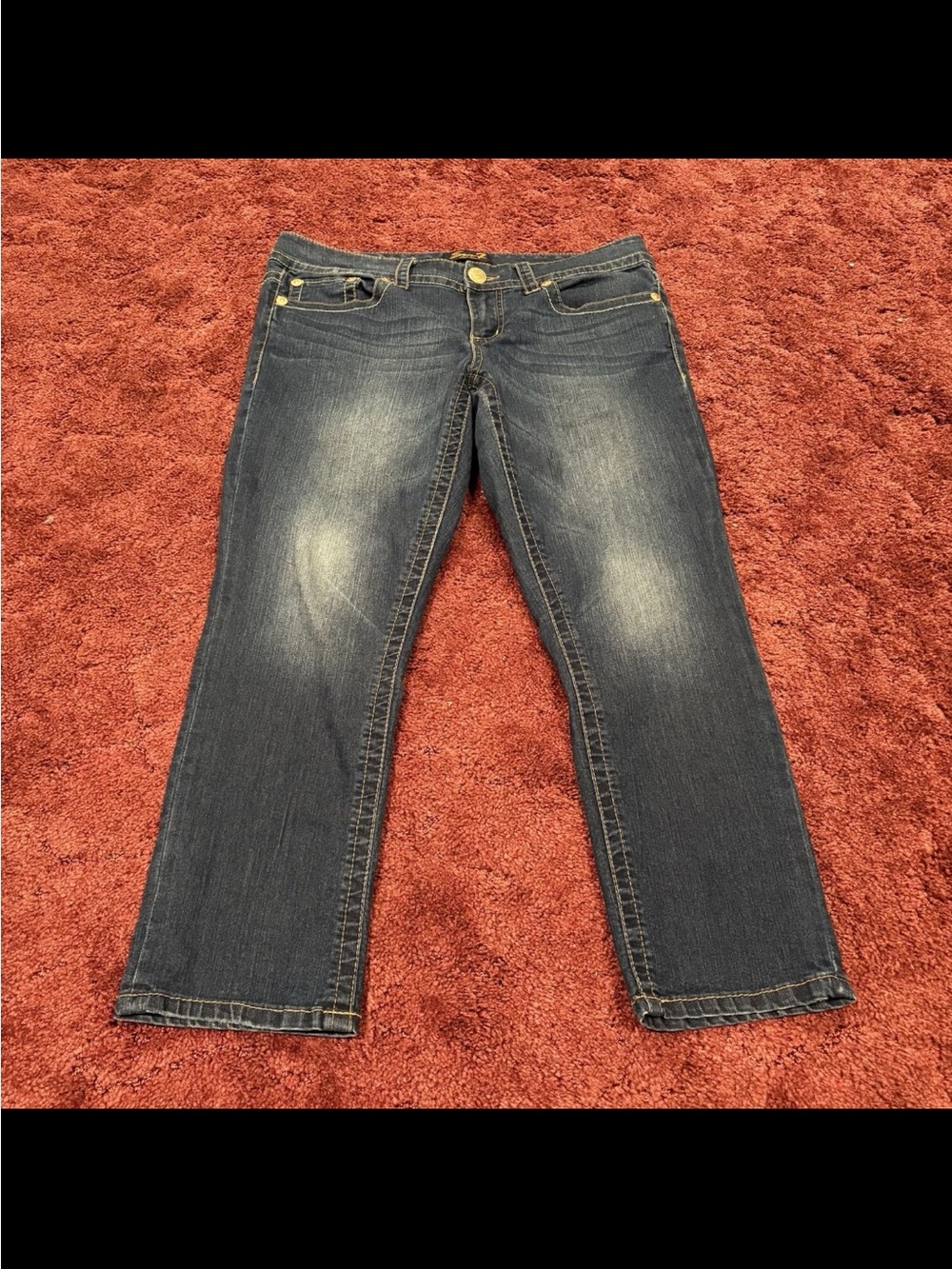 Seven7 Dark Blue Denim Jeans with Gold Stitching